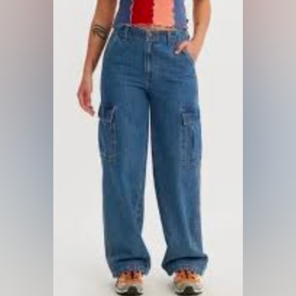Levi's 94 Baggy Cargos 100% Cotton Womens Jeans Blue Mid Rise , Size 23